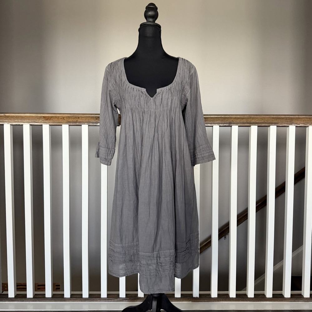 JP and Mattie Sundance Crinkle Slate Gray Ruffle Hem Dress Small Boho Lagenlook